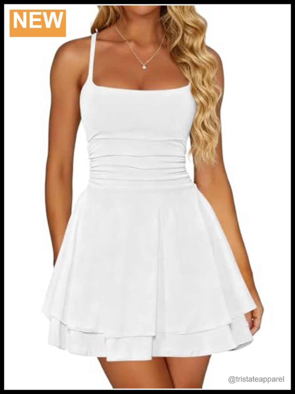 Ruffle Mini Dress Square Neck Spaghetti Strap Ruched Waist Party Club